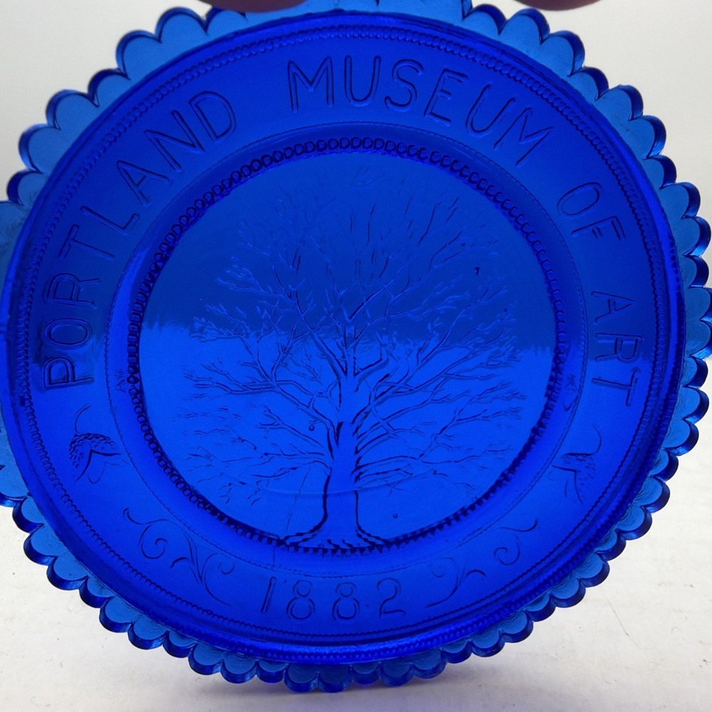 COPPER BEECH TREE Portland Museum of Art VTG Pairpoint Blue Cup Plate Boxed Pam